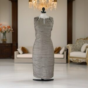 Eliza J Silver Ruched Halter Sheath Dress